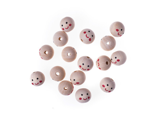 Wooden beads, faces - DpCraft - natural, 2 cm, 16 pcs.