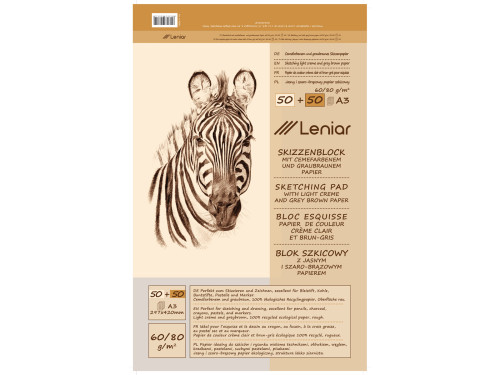 Sketch block with light and gray paper A3 - Leniar - 80 g, 100 sheets