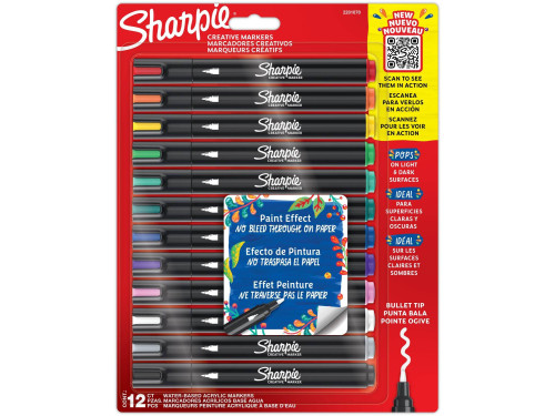 Water-based acrylic markers - Sharpie - 2,5 mm, 12 pcs.