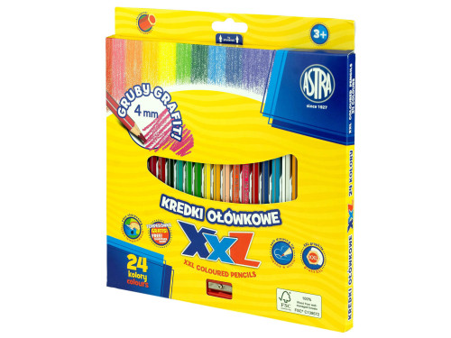 Hexagonal XXL colored pencils + sharpener - Astra - 24 pcs.