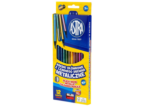Colored pencils + sharpener - Astra - metallic, 12 pcs.