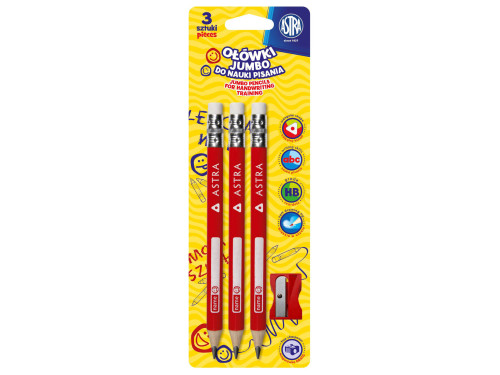 Jumbo pencils for handwriting training - Astra - HB, 3 pcs.