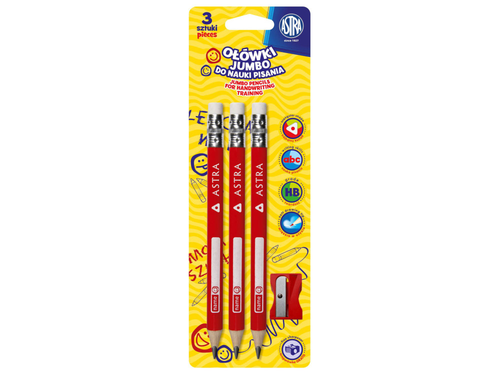 Jumbo pencils for handwriting training - Astra - HB, 3 pcs.