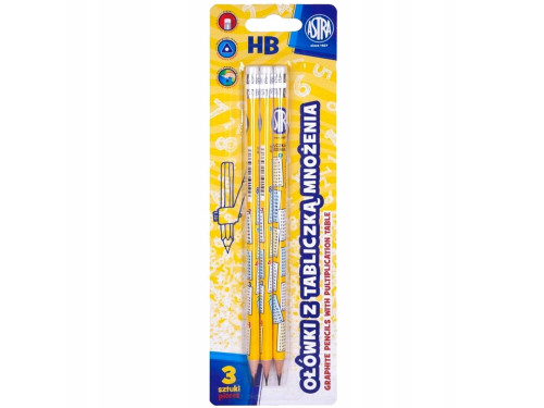Pencils with multiplication table - Astra - HB, 3 pcs.
