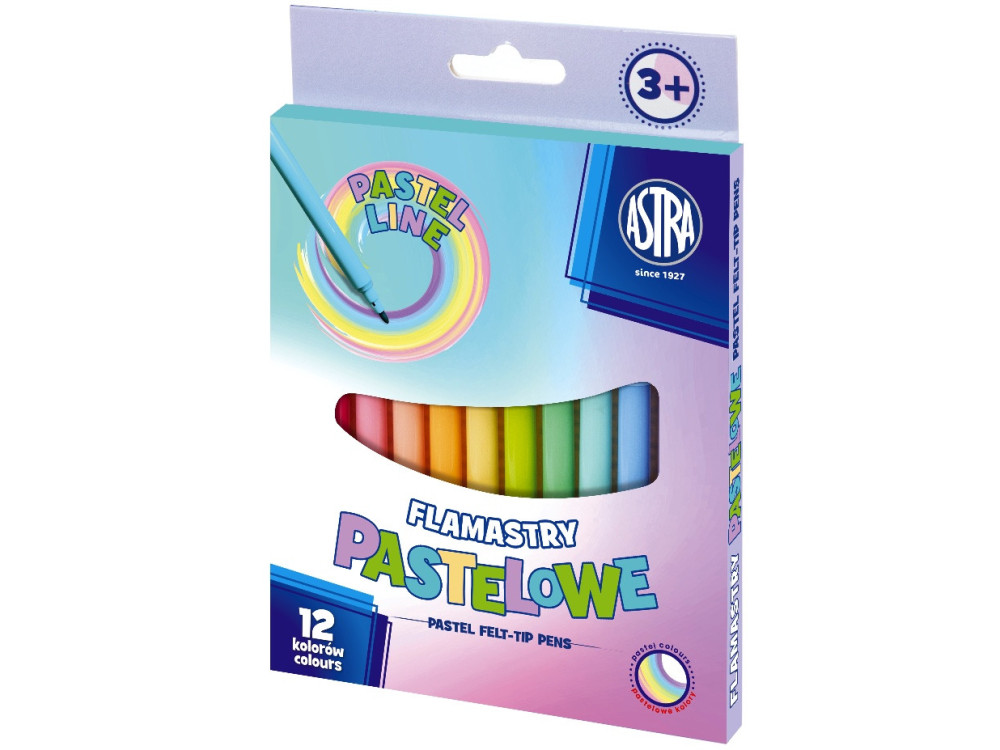 Zestaw flamastrów - Astra - pastelowe, 12 kolorów