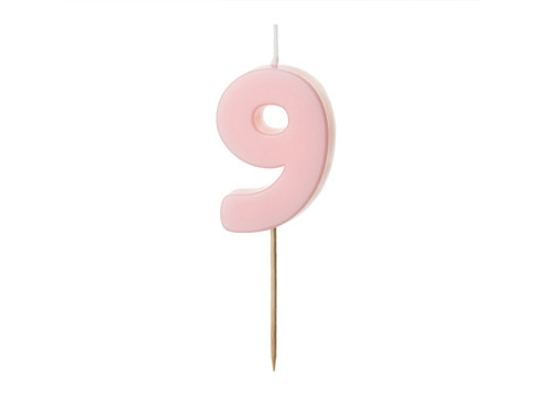 Birthday candle, number 9 - light pink, 5,5 cm