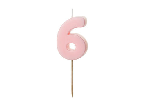 Birthday candle, number 6 - light pink, 5,5 cm