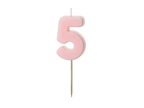 Birthday candle, number 5 - light pink, 5,5 cm