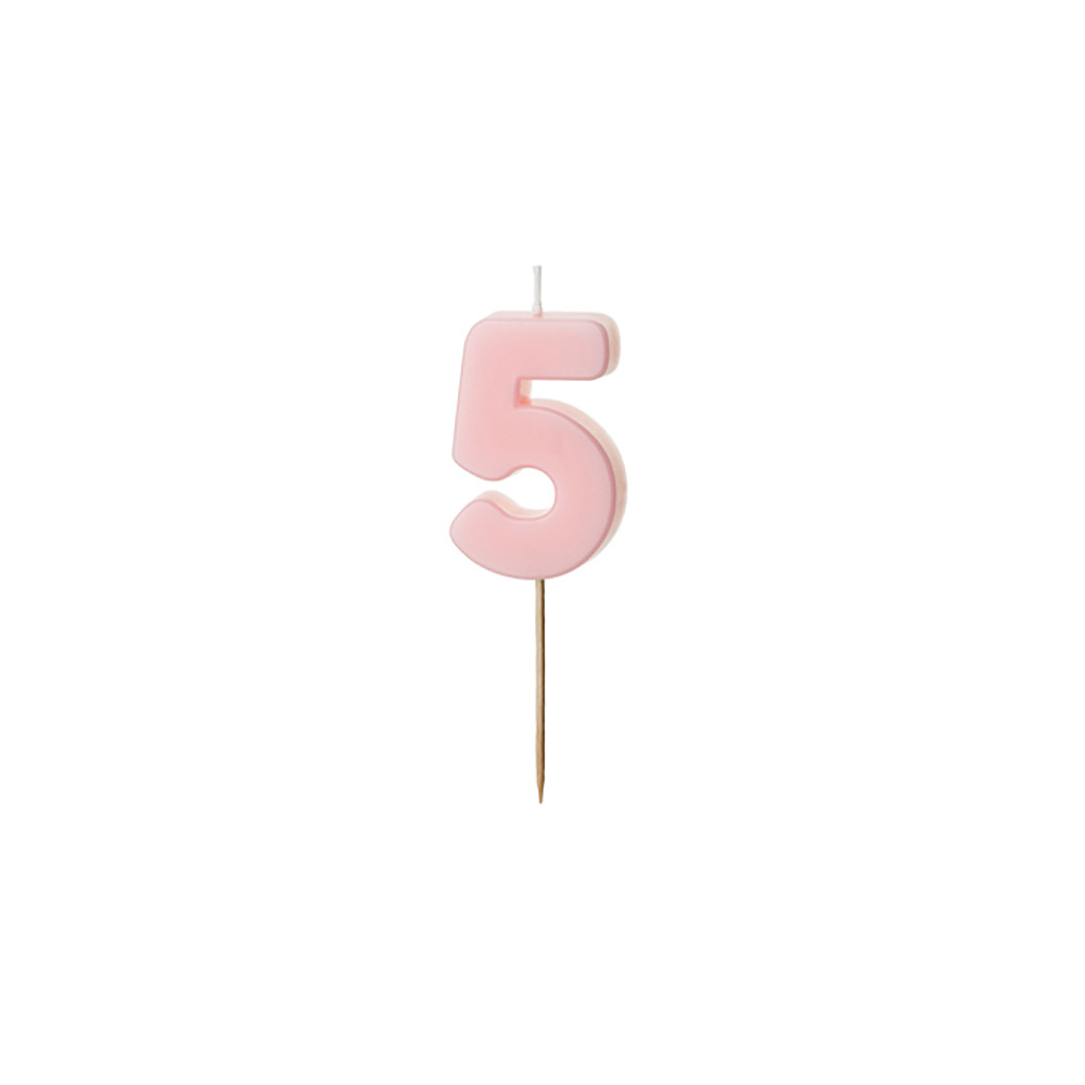 Birthday candle, number 5 - light pink, 5,5 cm