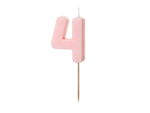 Birthday candle, number 4 - light pink, 5,5 cm