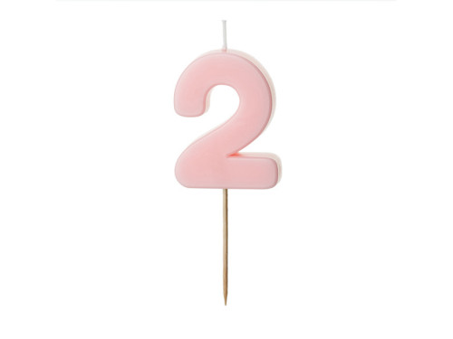 Birthday candle, number 2 - light pink, 5,5 cm