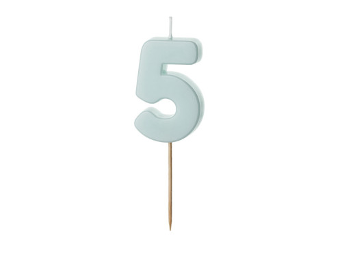 Birthday candle, number 5 - light blue, 5,5 cm