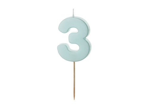 Birthday candle, number 3 - light blue, 5,5 cm