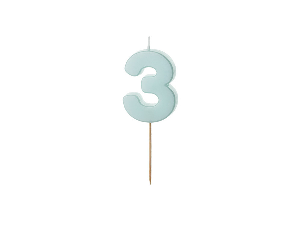 Birthday candle, number 3 - light blue, 5,5 cm