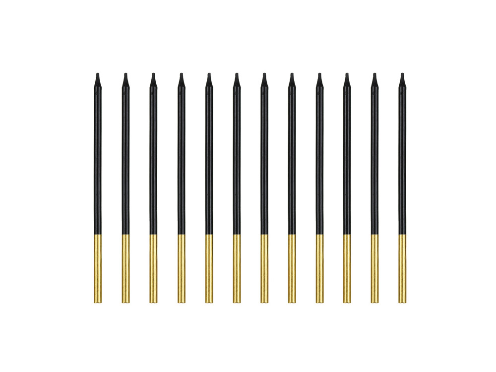 Birthday candles - black and gold, 14 cm, 12 pcs.