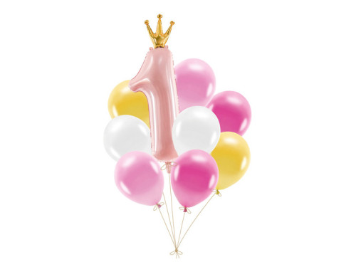 Set of baloons 1 Year - pink, 9 pcs.