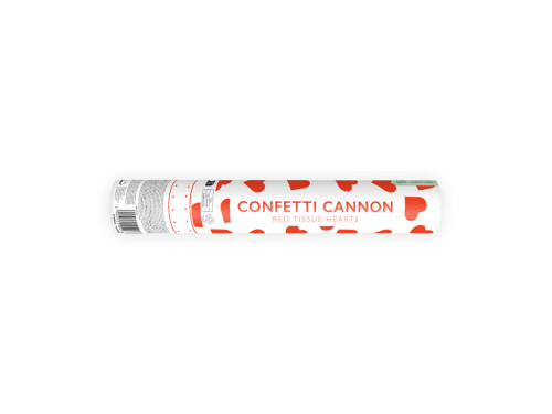 Confetti cannon - hearts, red, 28 cm