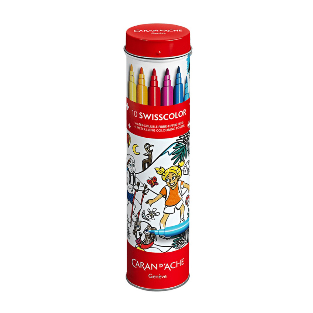Set of watercolor felt tip pens and coloring book - Caran d'Ache - 10 pcs.