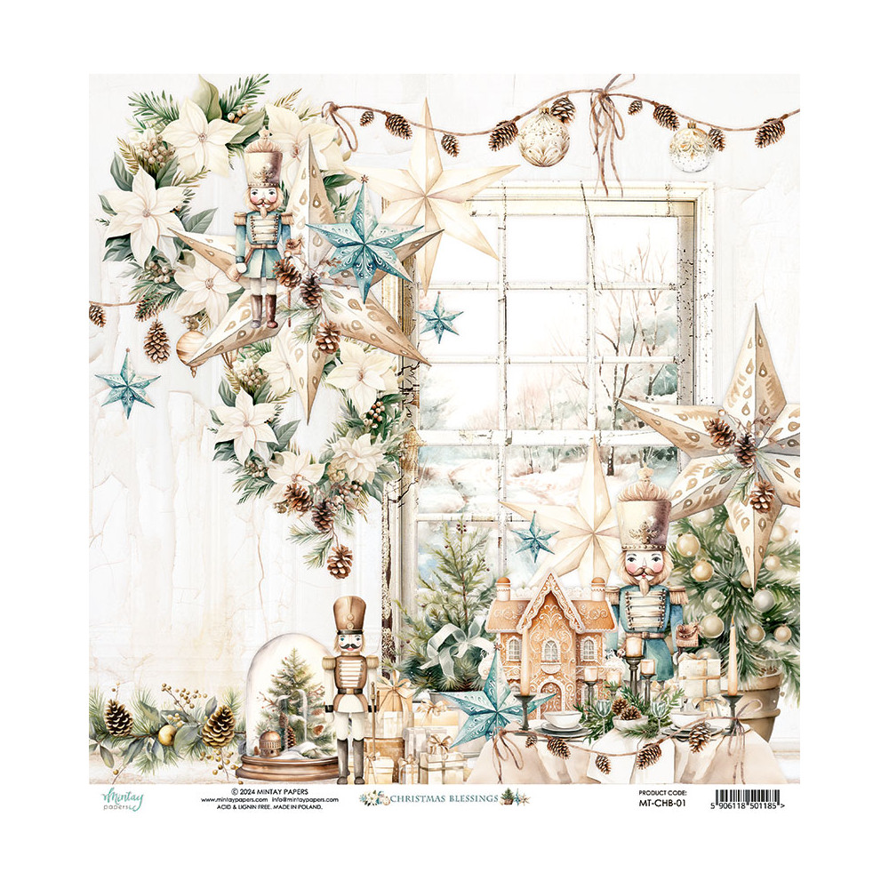 Scrapbooking paper 30,5 x 30,5 cm - Mintay - Christmas Blessings 01