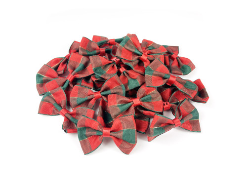 Poliester bows - red, gold and green, 4 x 6 cm, 24 pcs.