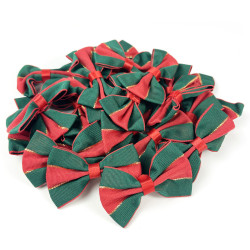 Poliester bows - red, gold and green, 4 x 6 cm, 24 pcs.