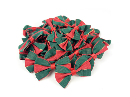 Poliester bows - red, gold and green, 4 x 6 cm, 24 pcs.