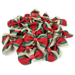 Poliester bows - red, gold and green, 4 x 7 cm, 24 pcs.