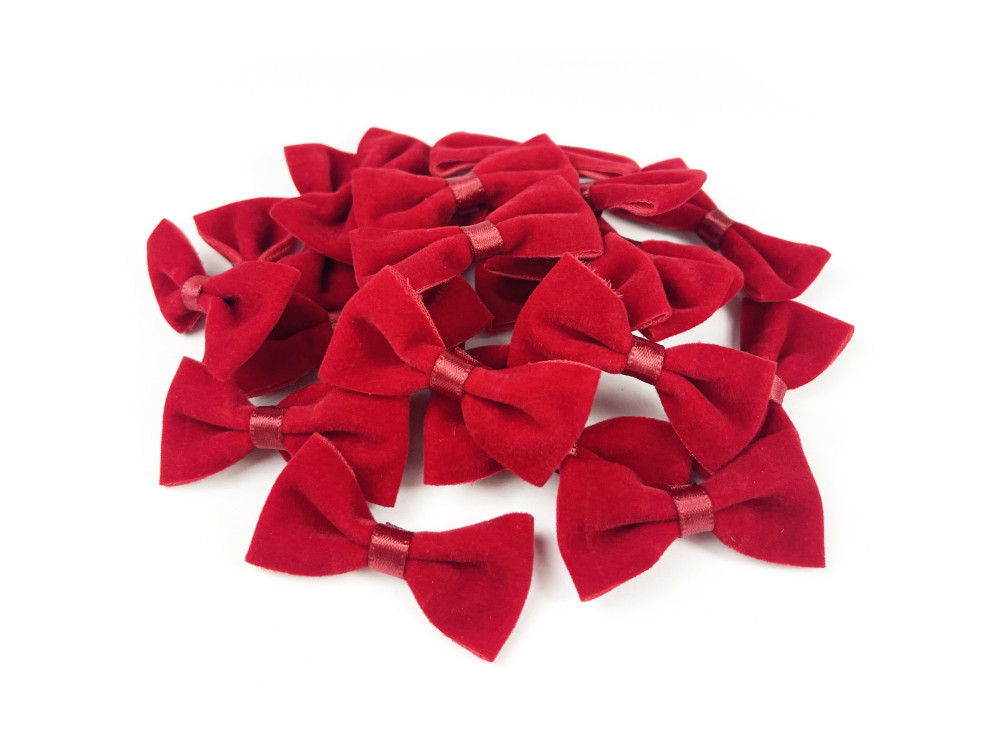 Velour bows - red, 4 x 6 cm, 24 pcs.