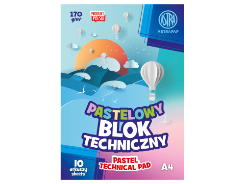 Blok techniczny kolorowy A4 - Astra - pastelowy, 170 g, 10 ark.