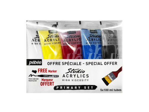 Set of acrylic paints Acrylics Studio + marker - Pébéo - 5 x 100 ml