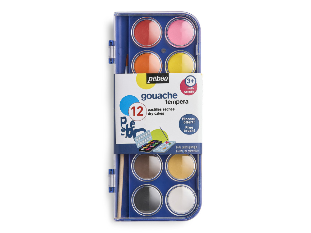 Set of Gouache Tempera paints + brush - Pébéo - 12 colors