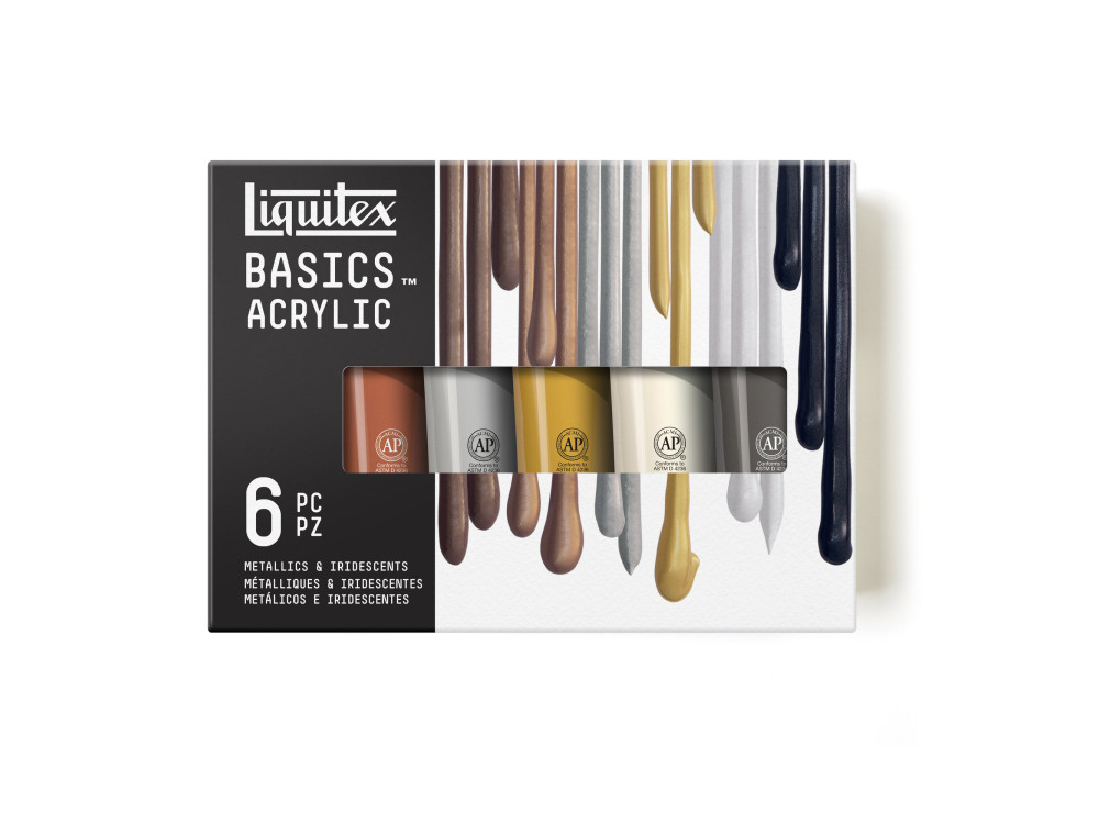 Zestaw farb akrylowych Basics Acrylic - Liquitex - metallic, 6 kolorów x 118 ml