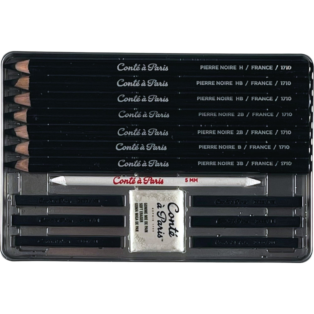 Set of pencils and charcoals with accessories - Conté à Paris - 15 pcs.