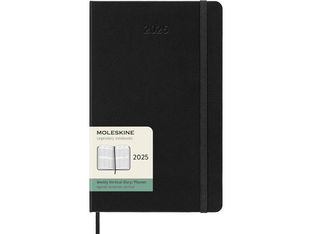 Kalendarz tygodniowy 2025 - Moleskine - Black, wertykalny, twarda okładka, L