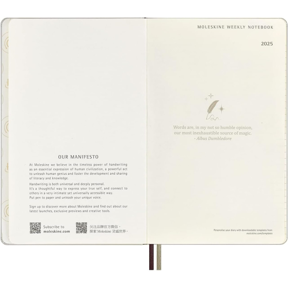 Kalendarz tygodniowy Harry Potter 2025 - Moleskine - Wingardium Leviosa, twarda okładka, L