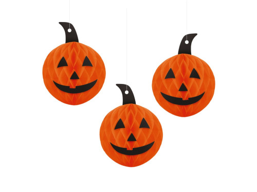Honeycomb Halloween pendants Pumpkin - 10 x 12 cm, 3 pcs.