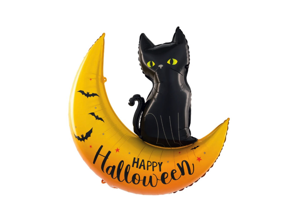 Balon foliowy halloweenowy Kot na Księżycu - 76,5 x 88 cm