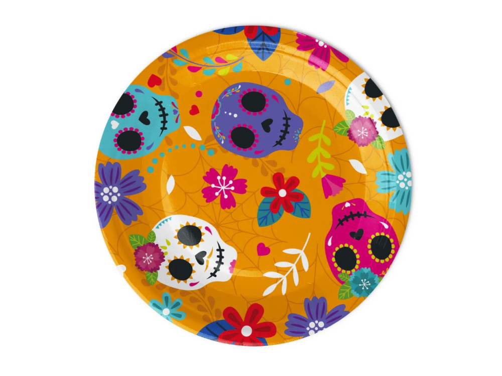 Mexican Halloween plates - orange, 18 cm, 6 pcs.