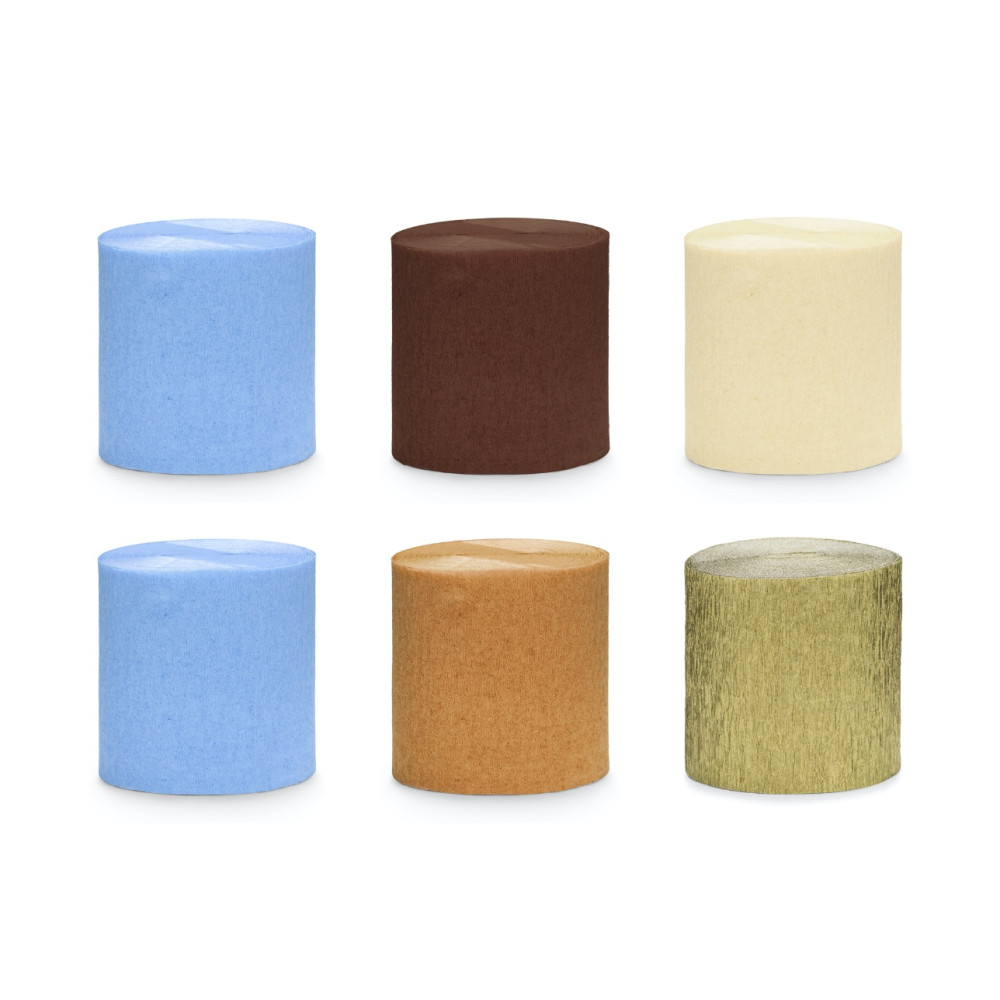 Italian crepe paper - blue-brown, 5 cm x 10 m, 6 pcs.