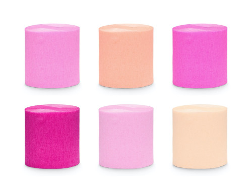 Krepina, bibuła marszczona - różowo-brzoskwiniowa, 5 cm x 10 m, 6 szt.