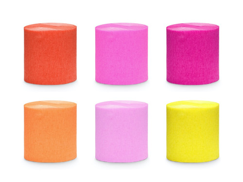 Italian crepe paper - pink-yellow, 5 cm x 10 m, 6 pcs.