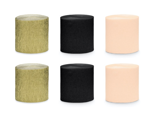 Italian crepe paper - black-gold, 5 cm x 10 m, 6 pcs.