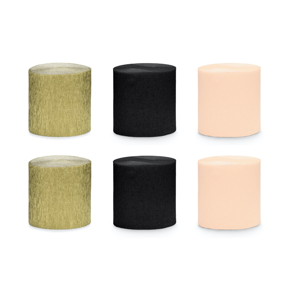 Italian crepe paper - black-gold, 5 cm x 10 m, 6 pcs.