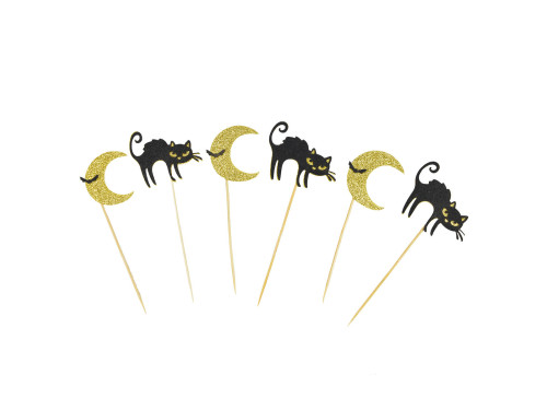 Halloween cupcakes decorations Cats and moons - 6 pcs.