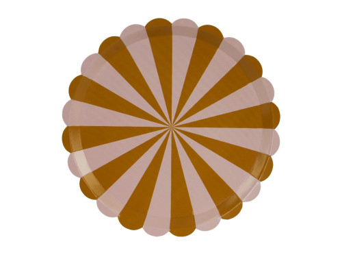 Striped paper plates - brown and pink, 21 cm, 6 pcs.