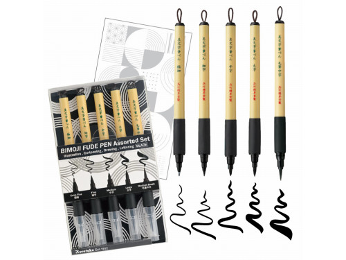 Inktober 2024 Bimoji Fude Pen Set - Kuretake - 5 pcs.