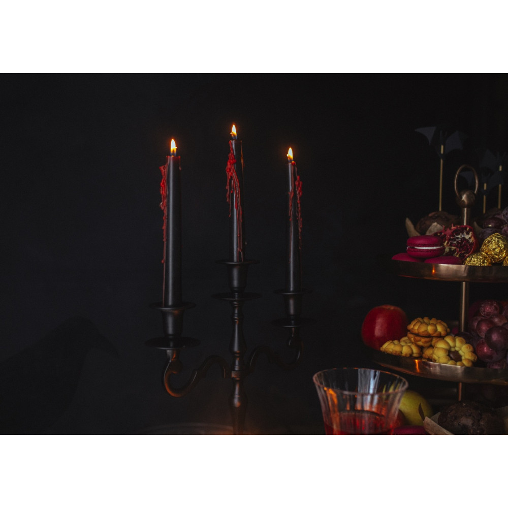 Krwawiące świece halloweenowe - czarno-czerwone, 20,4 cm, 3 szt.