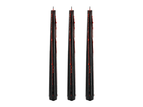 Halloween bleeding candles - black and red, 20,4 cm, 3 szt.