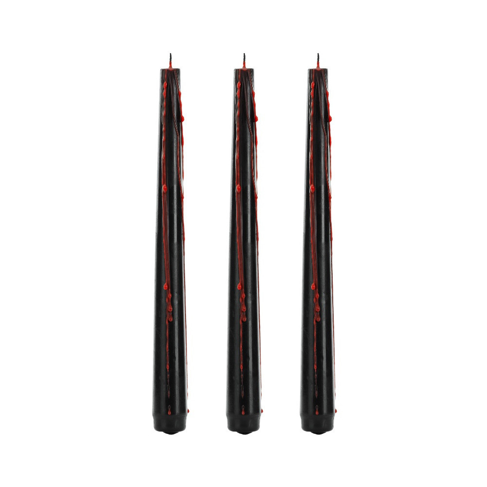 Halloween bleeding candles - black and red, 20,4 cm, 3 szt.