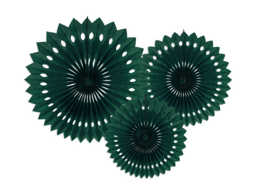 Rozety dekoracyjne - ciemnozielone, 20, 25, 30 cm, 3 szt.
